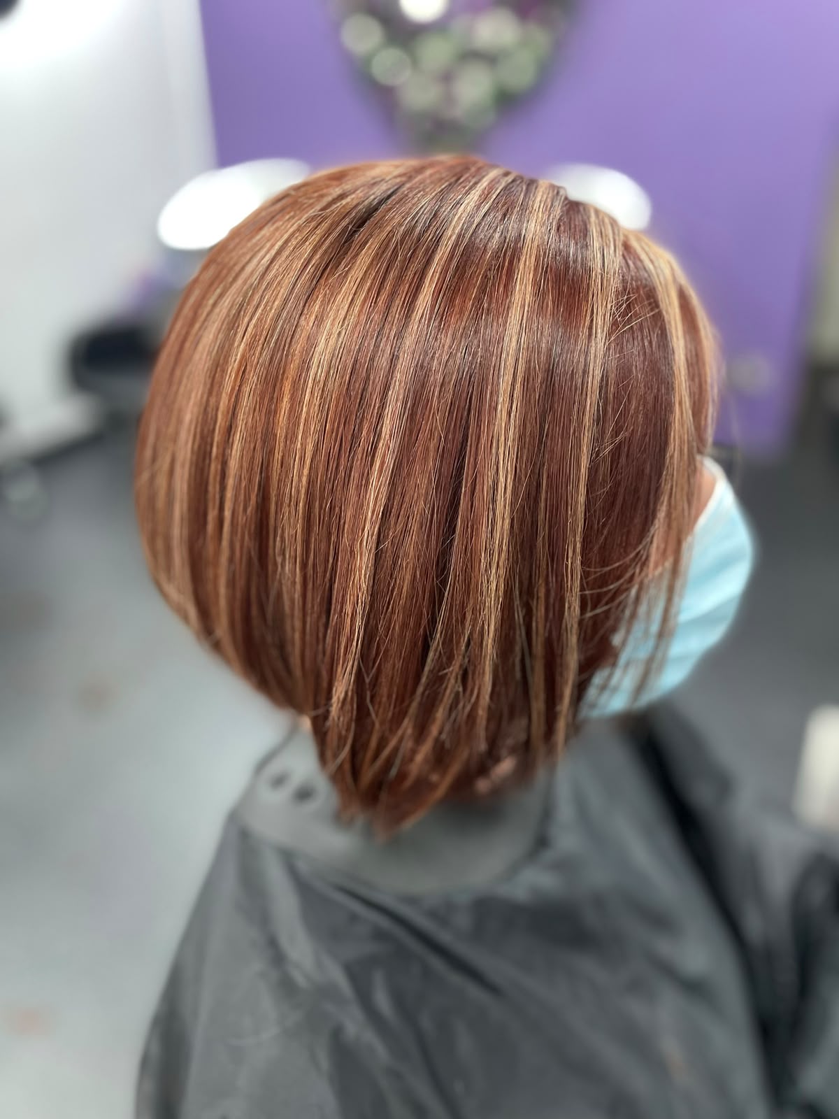 Glossy copper bob with fine highlights