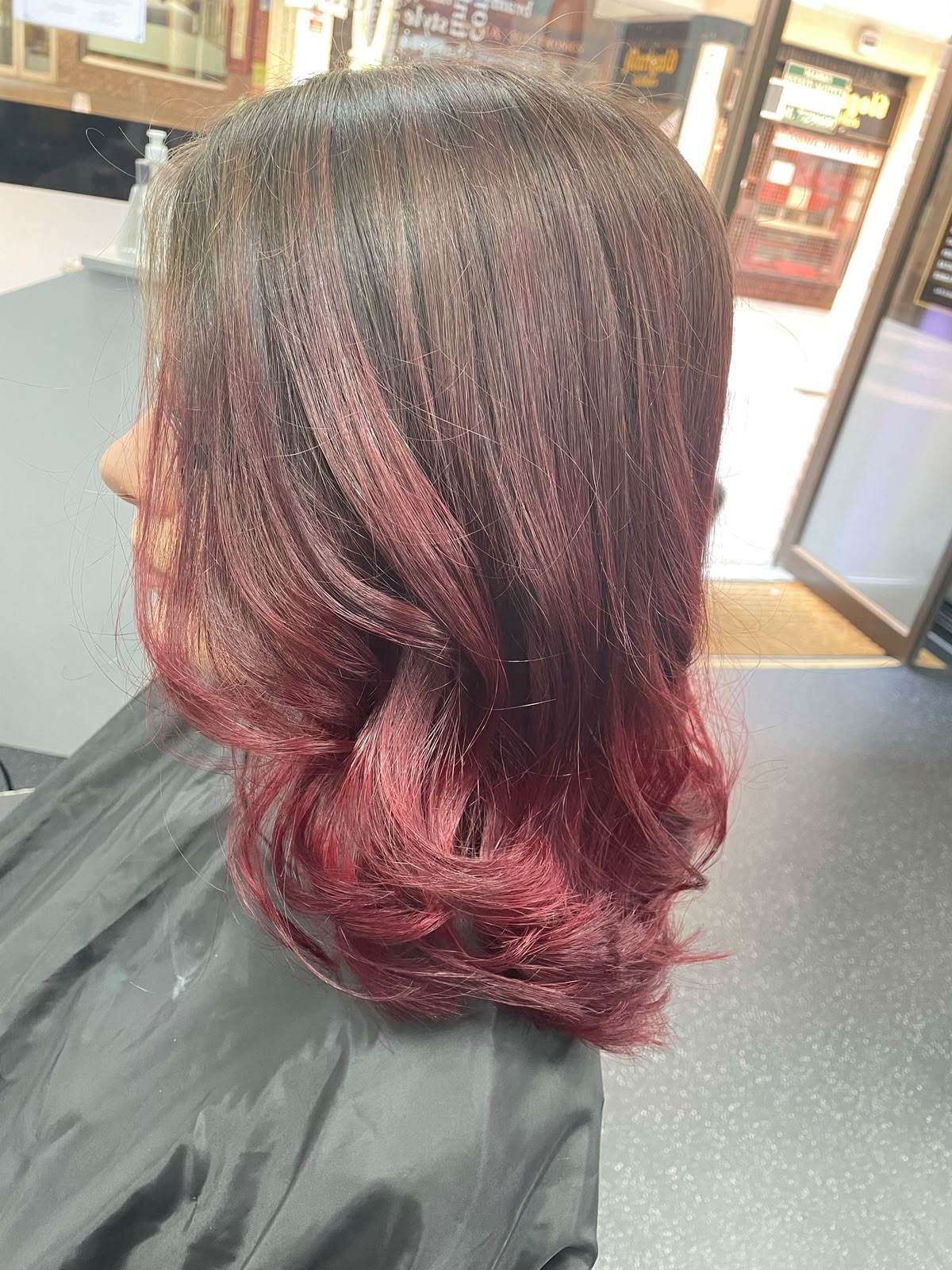 Deep berry red layered colour and styling